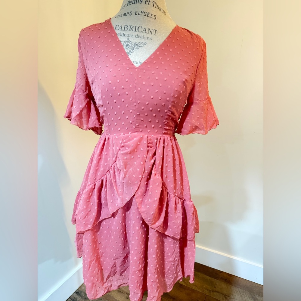 Simple Pink Textured Midi Dress